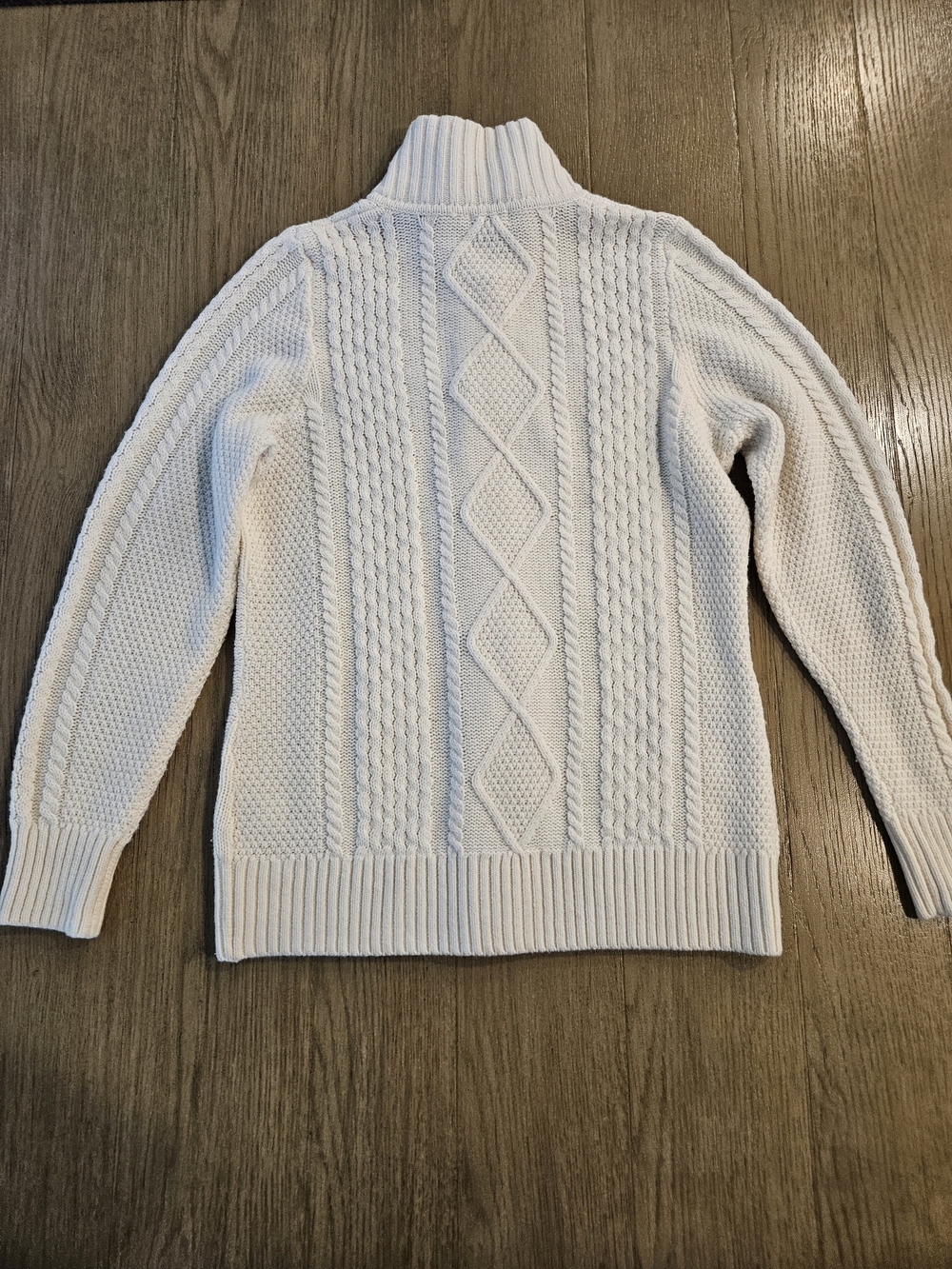 L.L. Bean Cream Cable-Knit Fisherman 80% Wool Cabincore Button Cardigan Sz. M - Picture 5 of 8